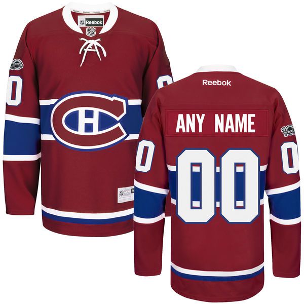 Men Montreal Canadiens Reebok Red Custom Home Centennial Patch Premier NHL Jersey->customized nhl jersey->Custom Jersey